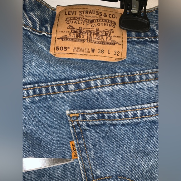 Vintage 90’s 505 Levis Men’s Jeans Regular Fit Straight Leg Sz 38x32 Orange Tab - Picture 8 of 9